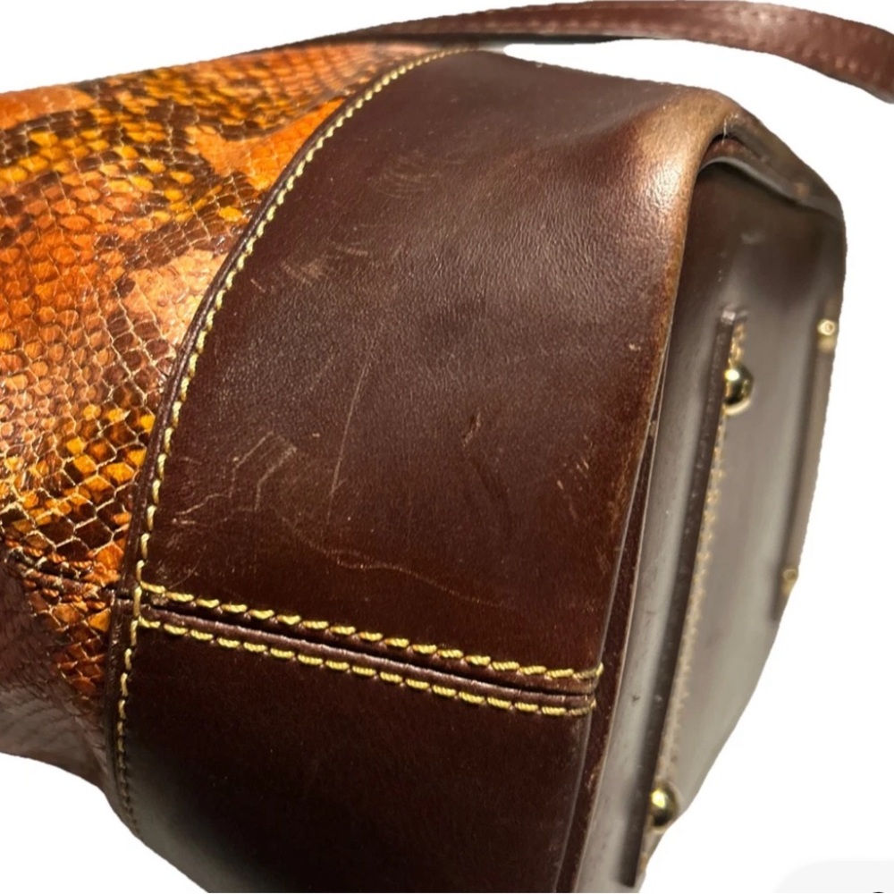 Dooney & Bourke Leather & Python Snakeskin Style Brown & Orange Shoulder Bag - Picture 5 of 16